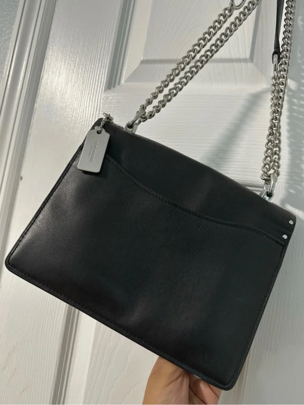 Coach Black Chain-Strap Shoulder Bag with Silver Hardware